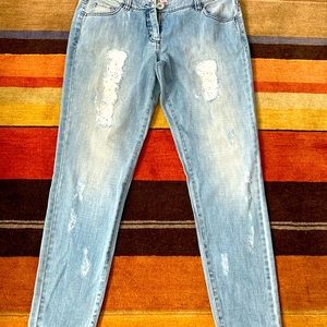 Blugirl Follies Lightwash Distressed Jewelled Lowrise Cropped Jeans
